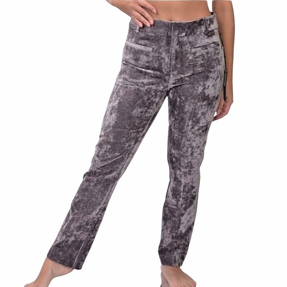 Anthropologie Essential Collection Velvet Ankle Pants Sz 10 Silver Gray Holiday